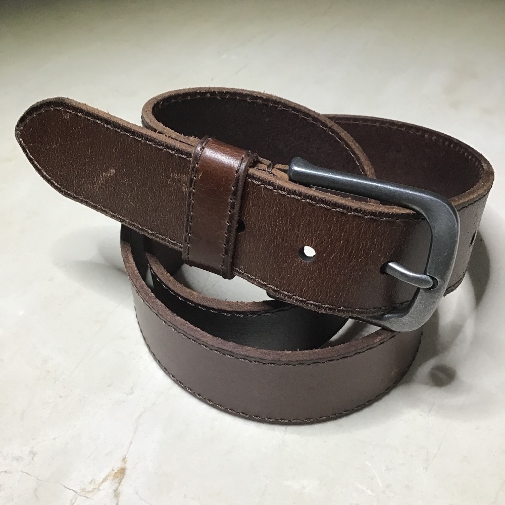 FRYE, classic Brown Leather and Pewter Belt, size 40, 1.5” wide